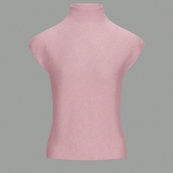 Pink French Style Women's High Neck Sweater Vest - Picture 4 of 6